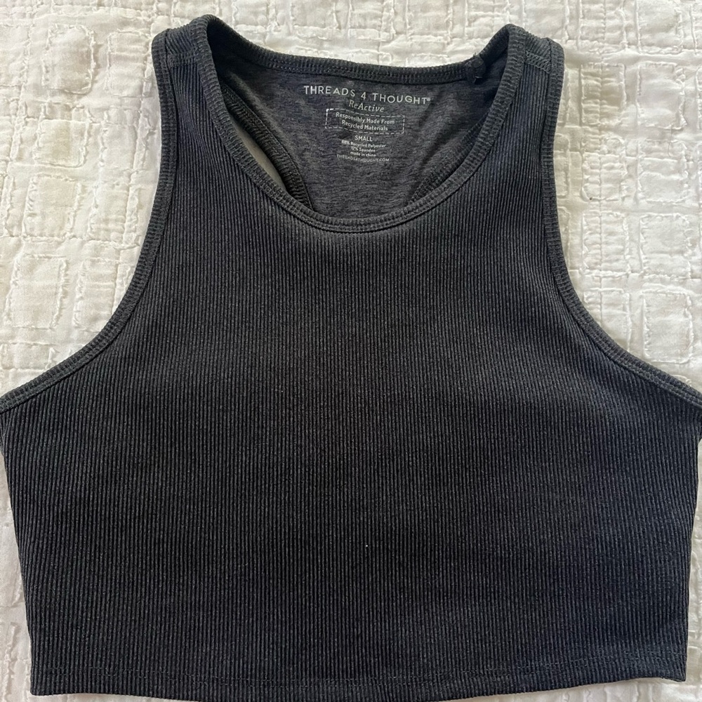 Never worn! Grey/black crop tank with built in bra